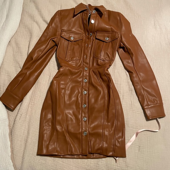 NWT House of CB Crystal Leather Open Back Tan Dress - Picture 3 of 8